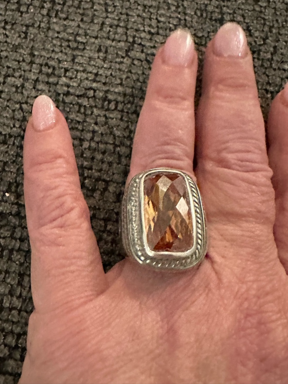 Amber-Tone Statement Ring with Silver Setting